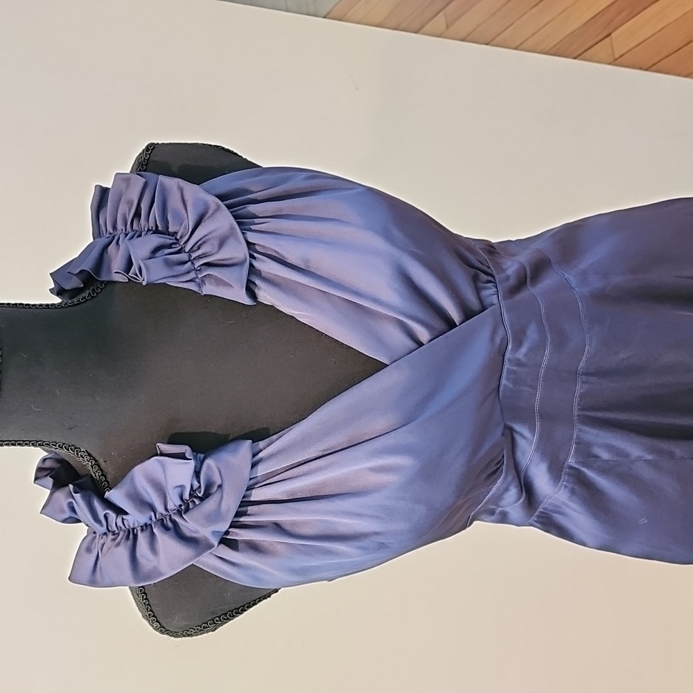 Navy Blue Ruffle Neckline Dress